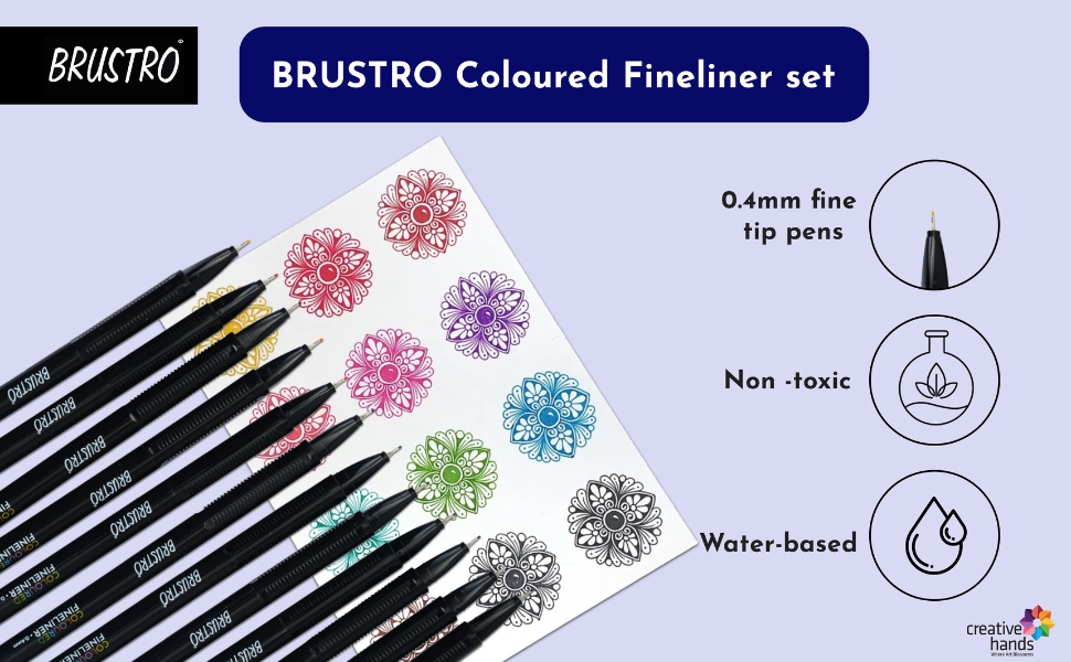 BRUSTRO Coloured Fineliner Set of 12 | Assorted Colours | 0.4mm | Ideal for Writing, Drawing, Coloring, Sketching, Doodles, Mandala Art & BRISTOL Ultra-Smooth Paper | A5, 250 gsm, 20+4 sheets/48 pages