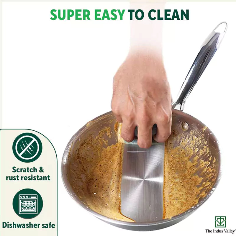 TurboCuk Tri-ply Stainless Steel Fry Pan, Premium 3 Layer Thick Body, Induction, Non-stick, 23.4/25.4/28 cm, 1.5/1.7/1.9L