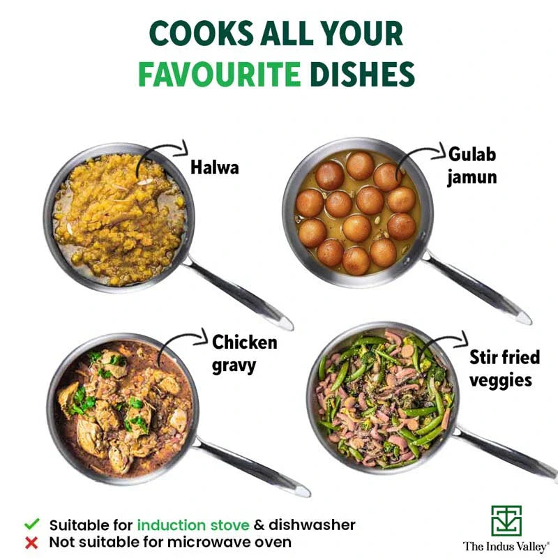 TurboCuk Tri-ply Stainless Steel Deep Fry Pan, Premium Quality, 3 Layer Thick Body, 100% Toxin-free, Non-stick, Induction & Gas, 22.1cm, 1.6L