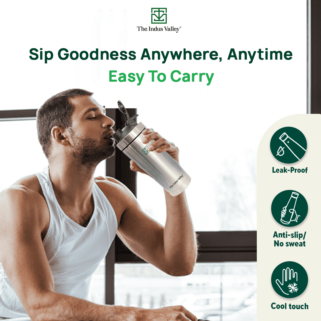 Vacuum Insulated Stainless Steel Gym Shaker Bottle with Steel Agitator for Pre/Post Workout, 750ml