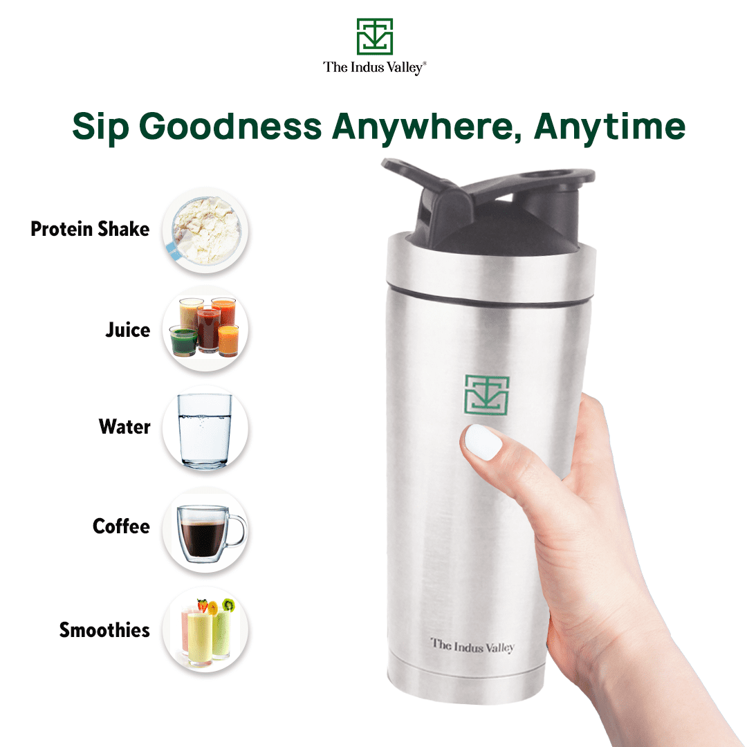 Vacuum Insulated Stainless Steel Gym Shaker Bottle with Steel Agitator for Pre/Post Workout, 750ml