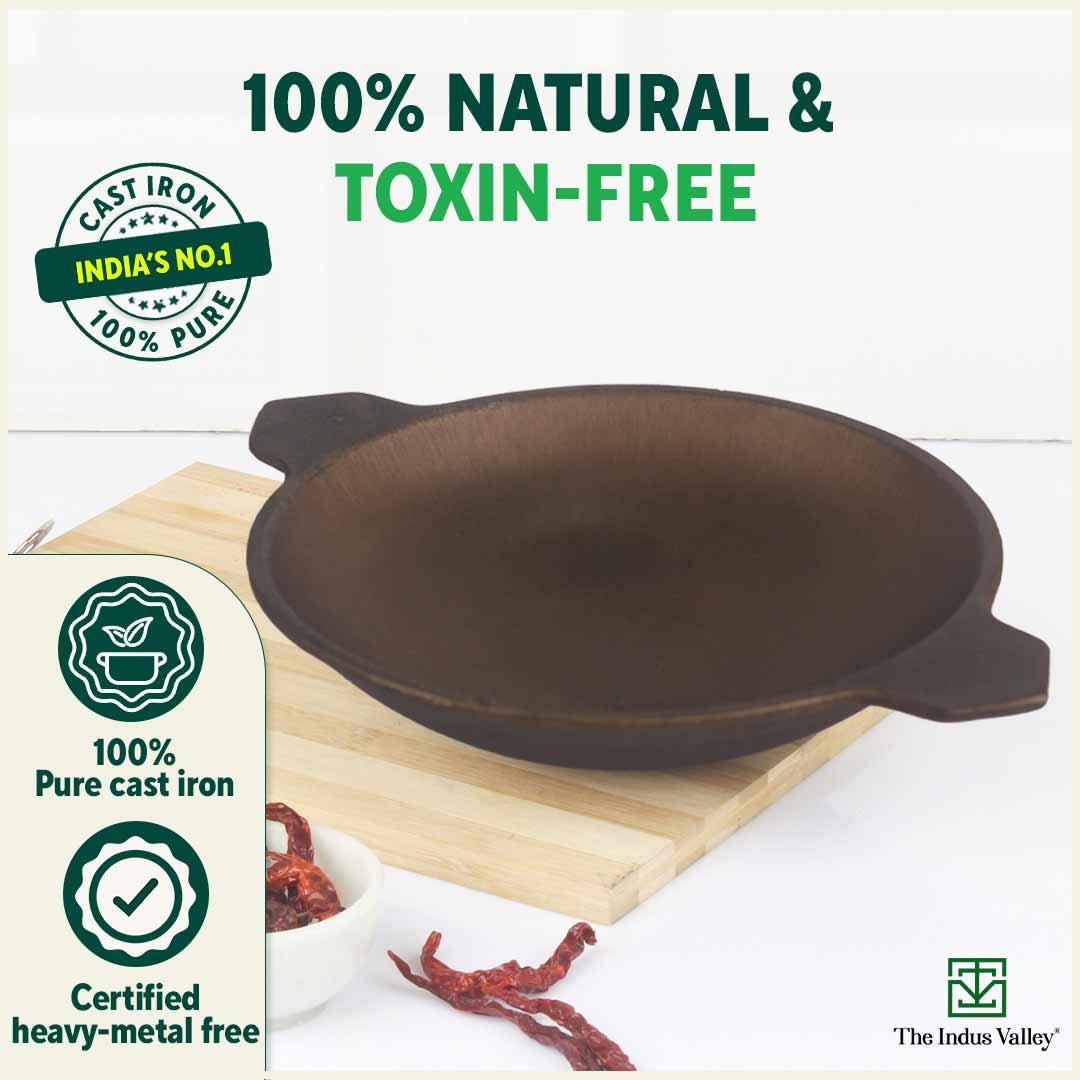 Super Smooth Cast Iron Appam Pan/Appachetty, Pre-seasoned, Nonstick, 100% Pure, Toxin-free, 22cm, 1.9kg