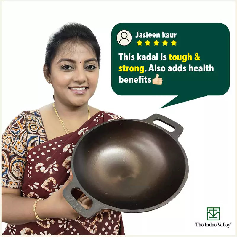 Super Smooth Cast Iron Kadai,Pre-seasoned, Nonstick, 100% Pure, Toxin-free, Free ₹110 Spatula, 25.4cm, 2.5L, 2.4kg
