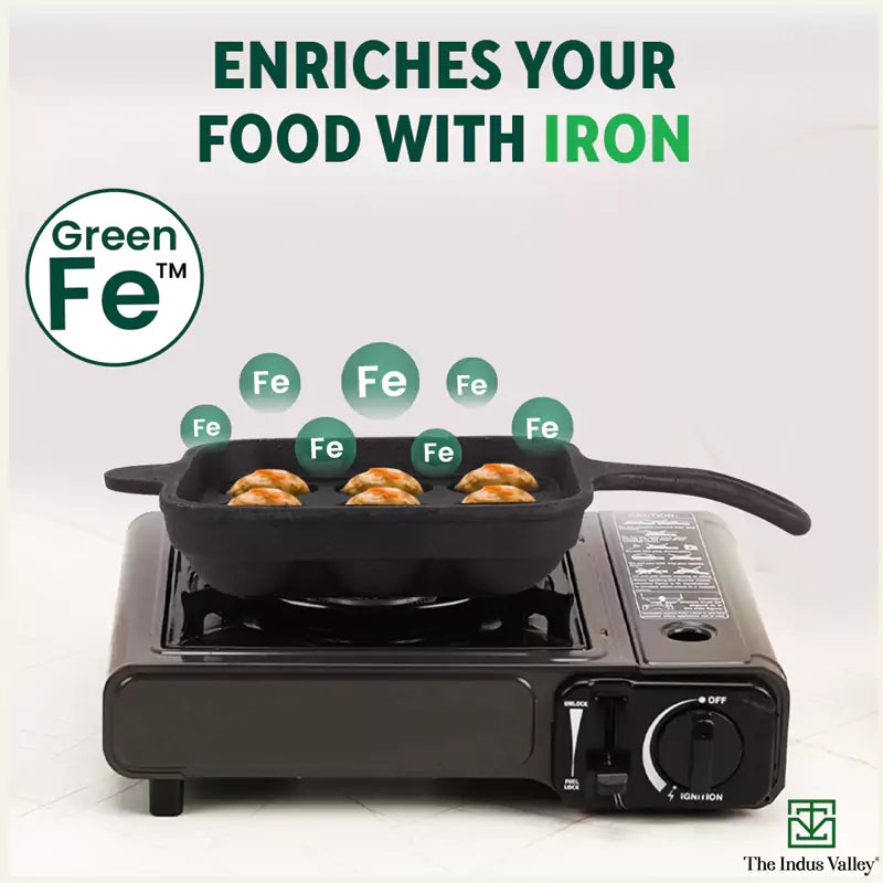 9 Pit/Cup CASTrong Cast Iron Paniyaram/Appe Pan+ Cool Silicone Grip, Pre-seasoned, Nonstick, 100% Pure, Toxin-free, 18cm, 2.4 kg