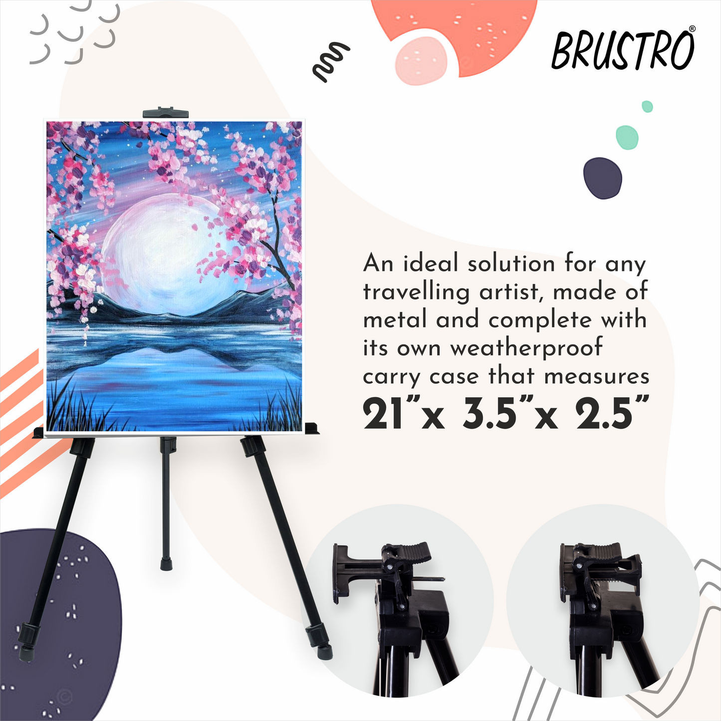 BRUSTRO Artists Lightweight Metal Easel | Holds Canvas from 6" to 32" | Portable, Multifunctional, Foldable, Ideal for Painting Display, field & tabletop with Weatherproof Carry Bag
