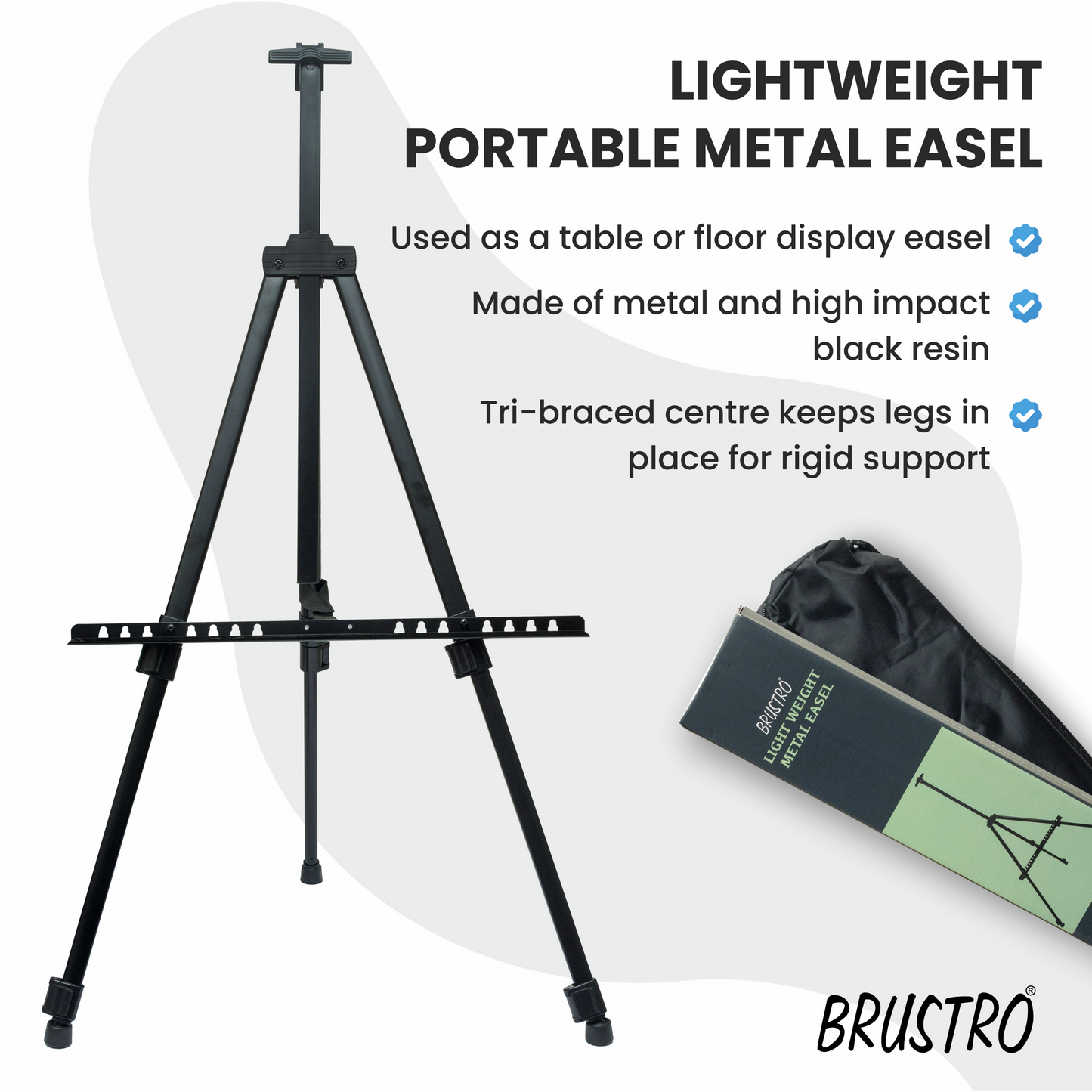 BRUSTRO Artists Lightweight Metal Easel | Holds Canvas from 6" to 32" | Portable, Multifunctional, Foldable, Ideal for Painting Display, field & tabletop with Weatherproof Carry Bag