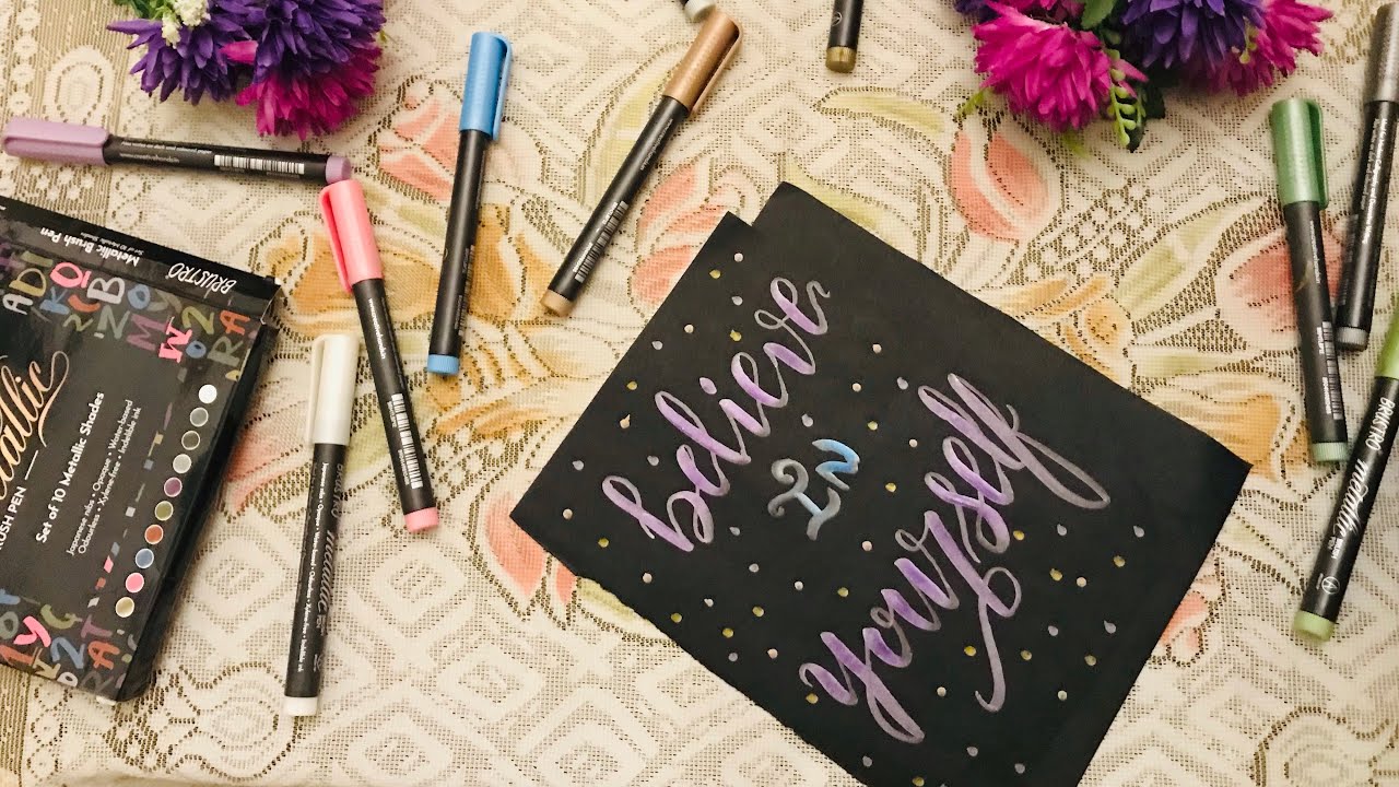 BRUSTRO Metallic Brush Pens - Soft Brush Tip for Calligraphy, Hand Lettering, Colouring, Scrapbooking, Card Making - Set of 10 Colors.