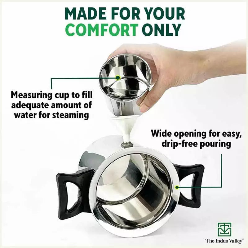 Stainless Steel Milk Cooker/ Boiler/ Pot with Handle+ Lid+ Knob+ Whistle, Premium Quality, 100% Toxin-free, Induction & Gas,  1 Litre