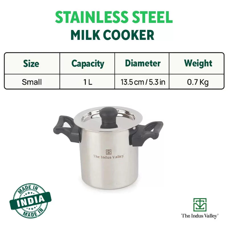 Stainless Steel Milk Cooker/ Boiler/ Pot with Handle+ Lid+ Knob+ Whistle, Premium Quality, 100% Toxin-free, Induction & Gas,  1 Litre