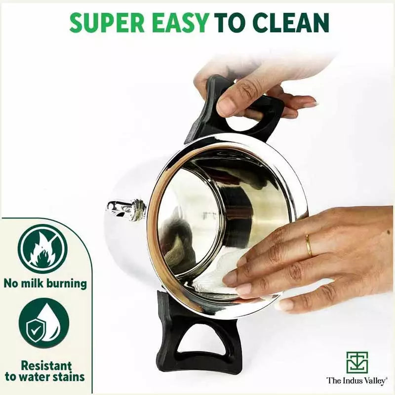 Stainless Steel Milk Cooker/ Boiler/ Pot with Handle+ Lid+ Knob+ Whistle, Premium Quality, 100% Toxin-free, Induction & Gas,  1 Litre
