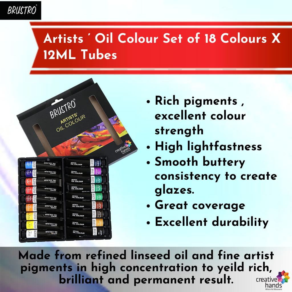 BRUSTRO Artists’ Oil Colour Set of 18 Colours X 12ML Tubes