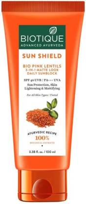Biotique PINK LENTILS 3-IN-1 MATTE LOOK DAILY SUNBLOCK SPF 40 UVB/PA+++ UVA FOR ALL SKIN TYPE