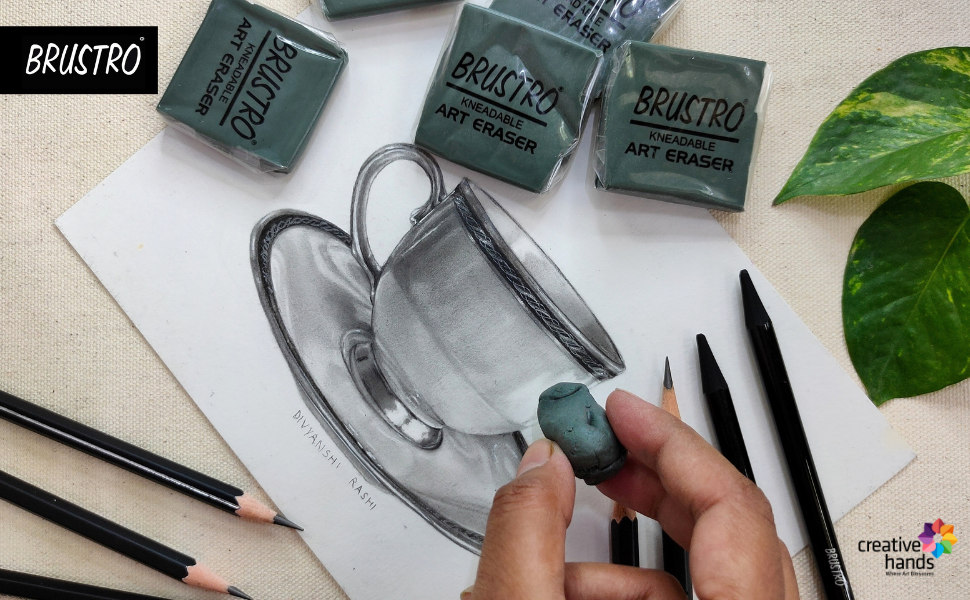 BRUSTRO Kneadable Art Eraser | Pack of 6 | Ideal for Students and Adults,  Soft, Durable, Charcoal, Cleaning, Lightening, Correction of Drawings, Sketching, Art, Fineart, School, Office Use