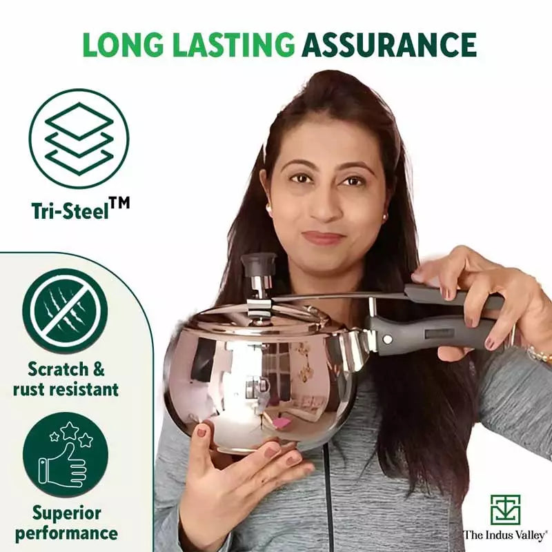 3L+5L QuicKooker Stainless Steel Pressure Cooker Combo+ Free ₹600 Wood Chopping Board, Premium Quality, Tri-ply (3 Layer) Heavy Bottom, 3Yr Warranty, ISI Certified, Induction & Gas