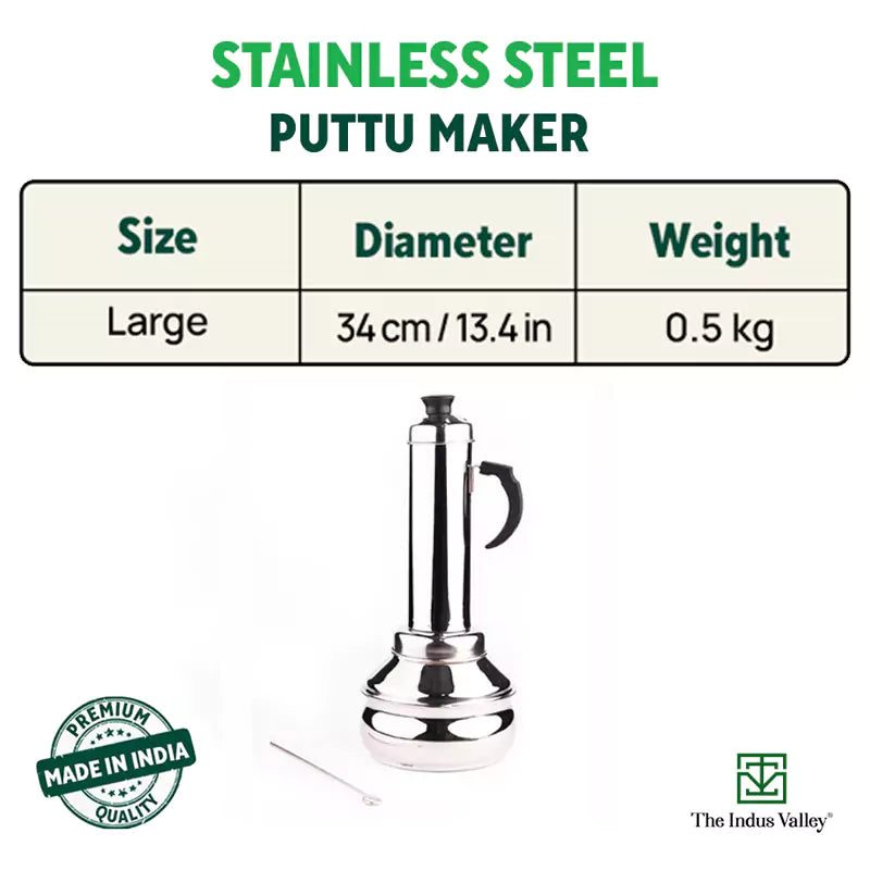 Stainless Steel Puttu Maker, Premium Quality, 100% Toxin-free, Non-stick, Bakelite Handle, Induction & Gas
