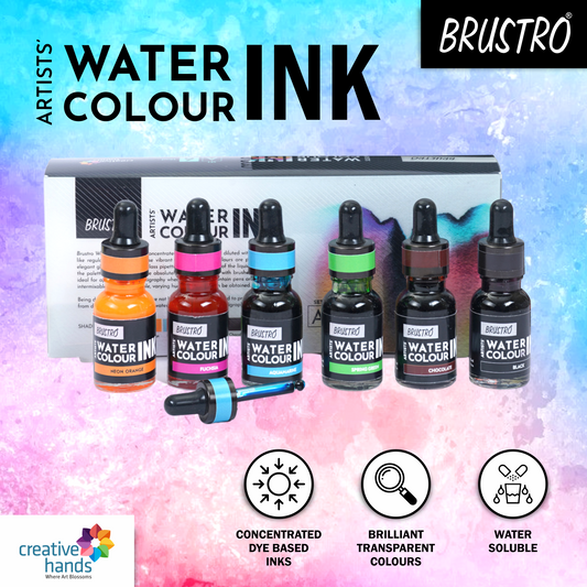 Brustro Watercolour Ink Set A of 6 x 15ml (6 Shades with Free Watercolour A5 Wiro Journal Worth Rs 399
