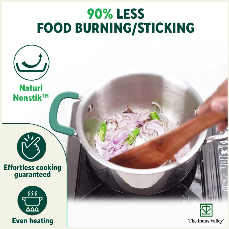 TurboCuk Tri-ply Stainless Steel Casserole/Biryani Cooking Pot, Premium Quality, 3 Layer Thick Body, Cool Silicone Handles, 100% Toxin-free, Non-stick, Induction & Gas, 1.4L