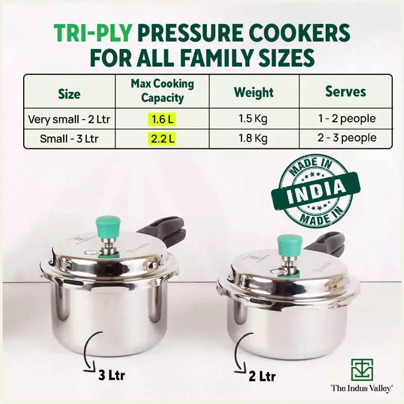 2L+3L RapidCuk Tri-ply Stainless Steel Pressure Cooker Combo+ Free ₹600 Wood Chopping Board, 5Yr Warranty, ISI Certified, Premium Quality, 3 Layer Thick Body, Induction & Gas
