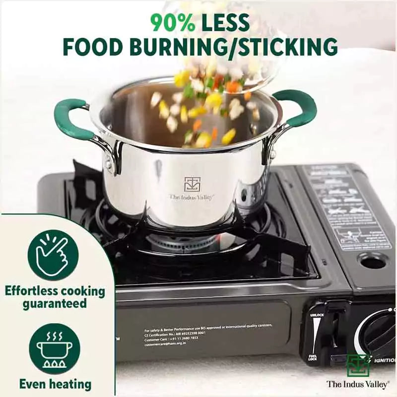 TurboCuk Tri-ply Stainless Steel Casserole/Biryani Cooking Pot+ Steel Lid, Premium 3 Layer Body, Cool Silicone Handles, Induction, Non-stick, 2.9L