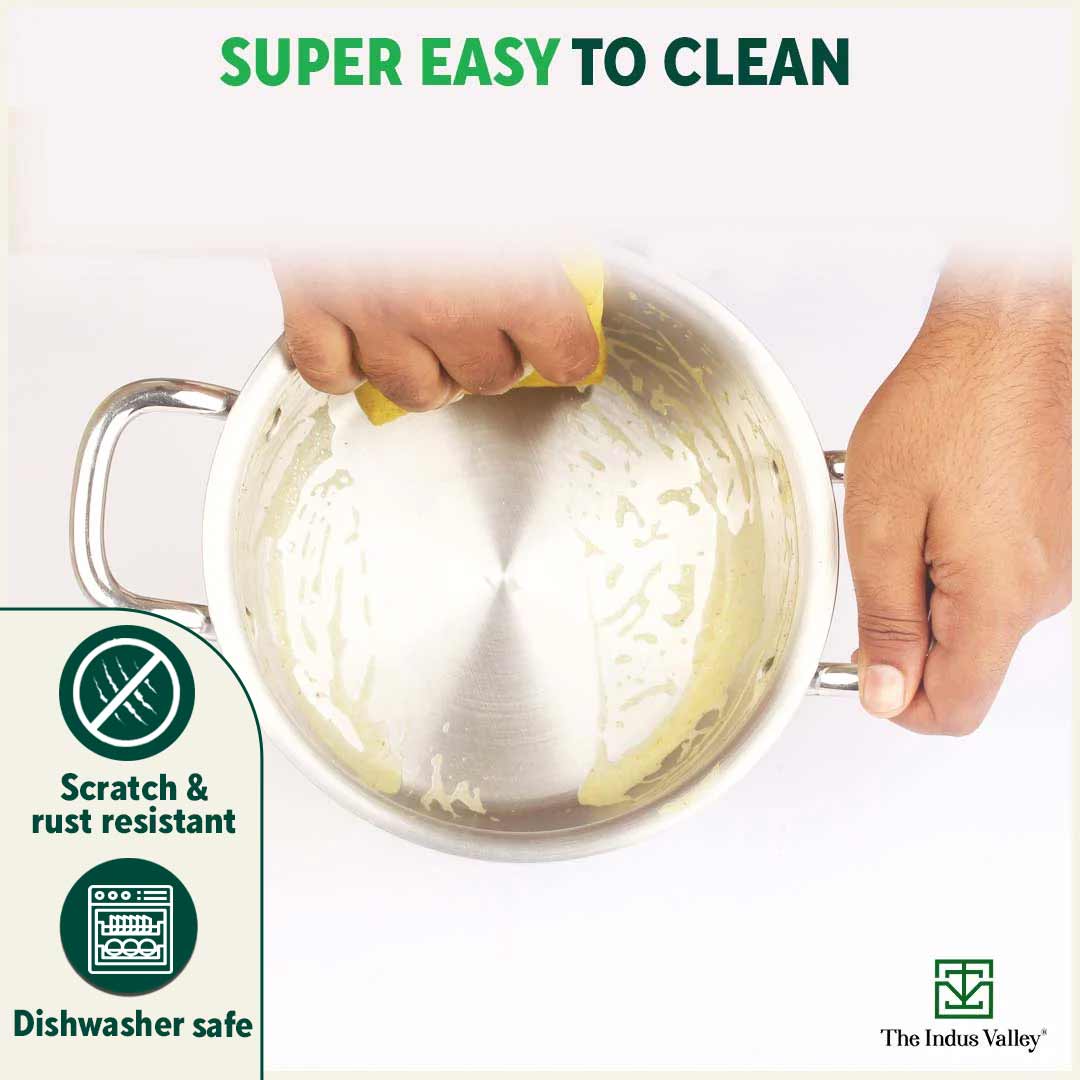 TurboCuk Tri-ply Stainless Steel Casserole/ Cooking Pot/ Sauce Pot+ Steel Lid, Premium Quality, 3 Layer Thick Body, 100% Toxin-free, Non-stick, Induction & Gas, 2.1L