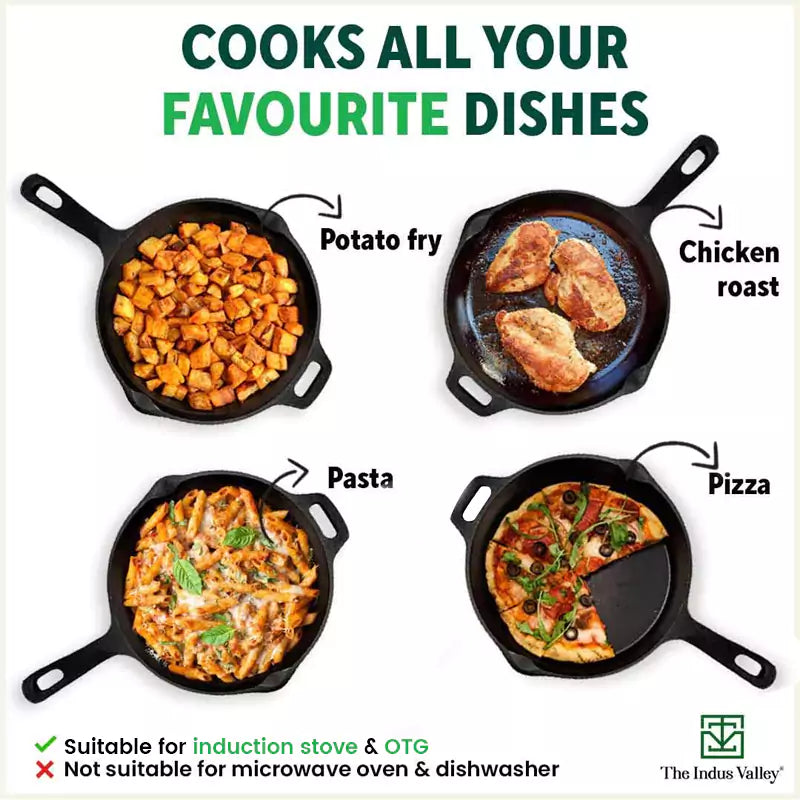 Super Smooth Cast Iron Frypan+ Free ₹110 Spatula, Pre-seasoned, Nonstick, 100% Pure,Toxin-free, 25.4cm, 1.7L, 2.4kg