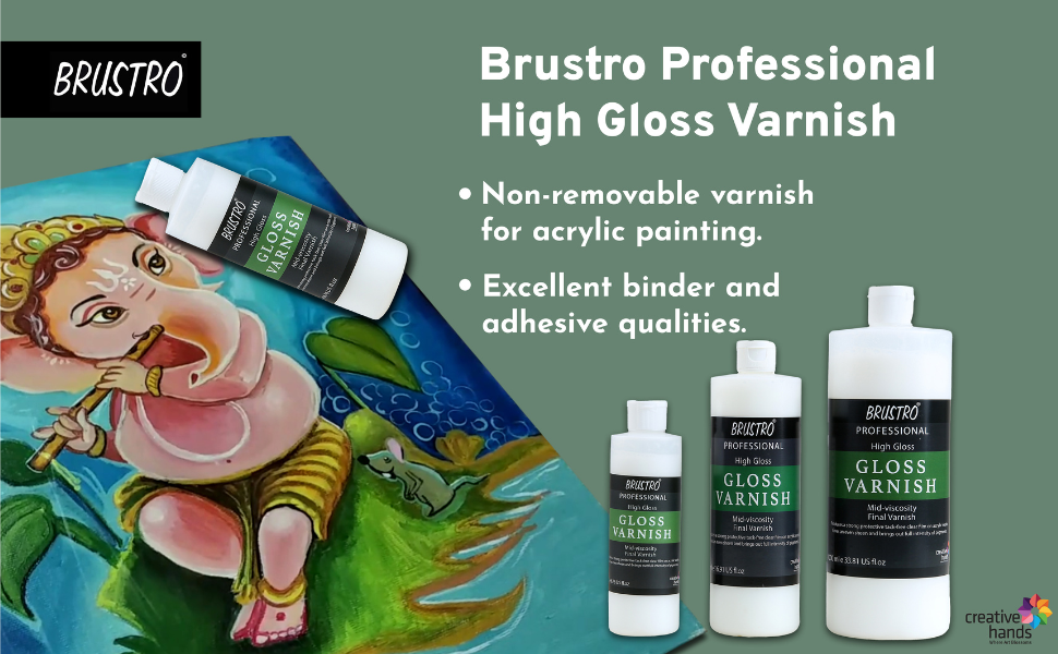 Brustro Artist's Varnish | High Gloss Finish |200ml| Apply with Brush |Perfect Coating on Acrylic Painting,Non-yellowing,Transparent,Canvas,Paper, Artwork Protection.