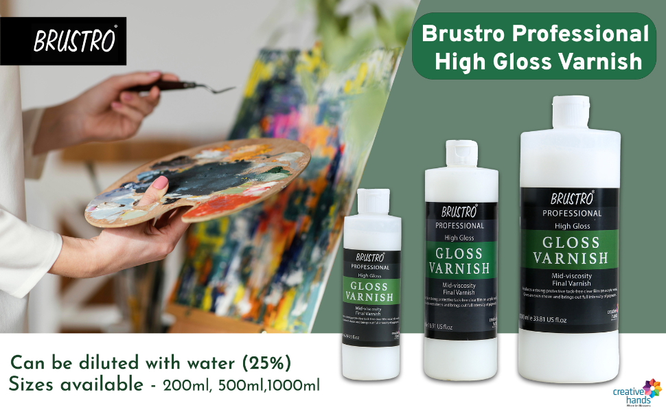 Brustro Artist's Varnish| High Gloss Finish |1000ml|Apply with Brush |Perfect Coating on Acrylic Painting,Non-yellowing,Transparent,Canvas,Paper, Artwork Protection.